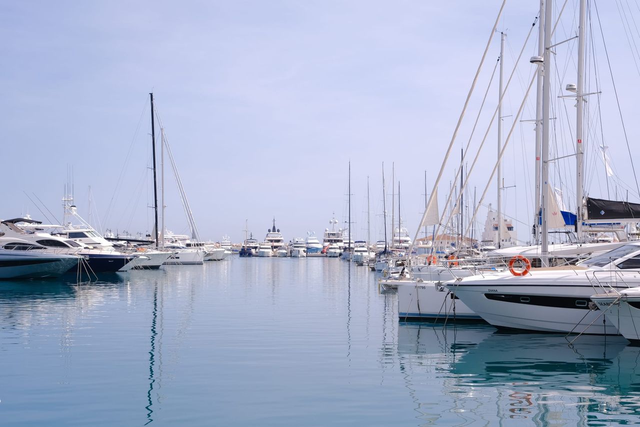 Marina with moored yachts and sailboats, Cyprus