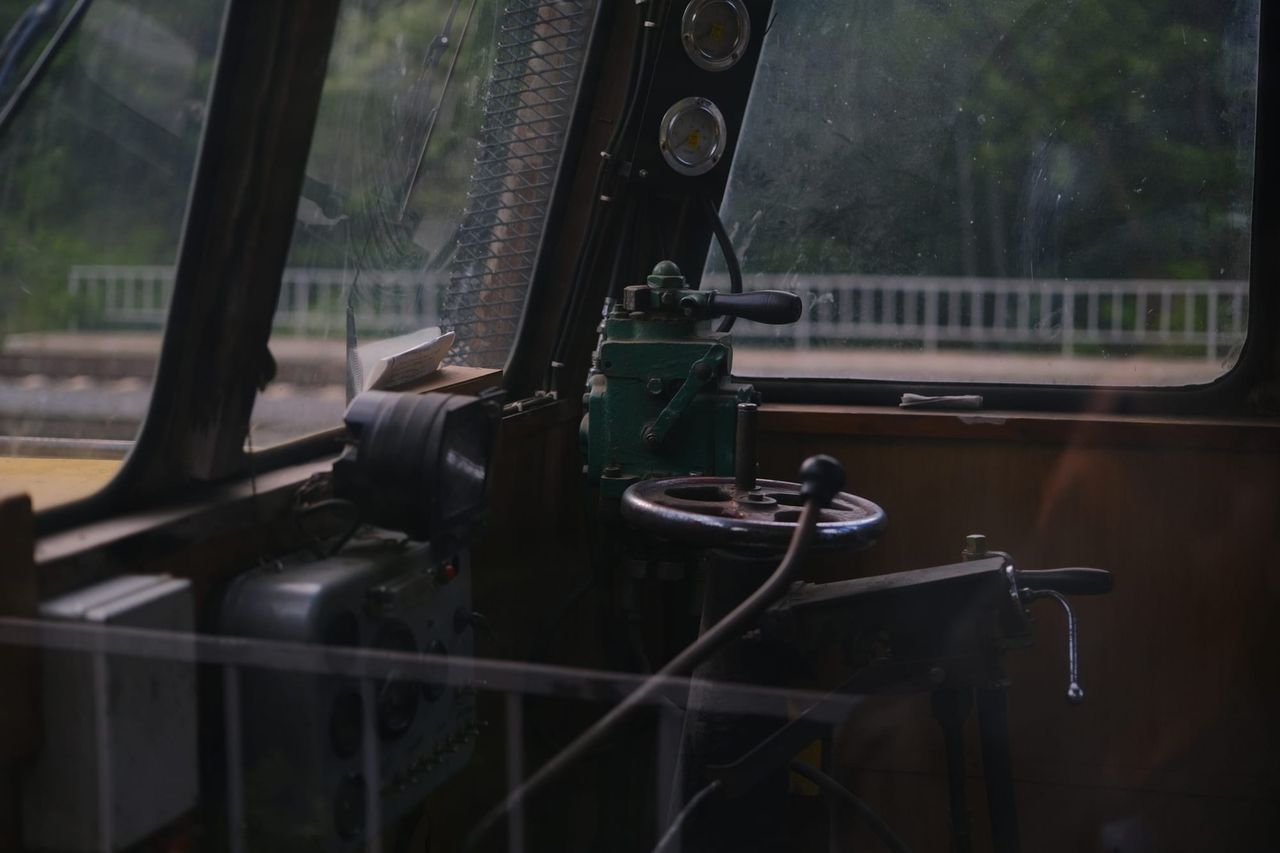 Controls and driver cab inside the railway service vehicle
