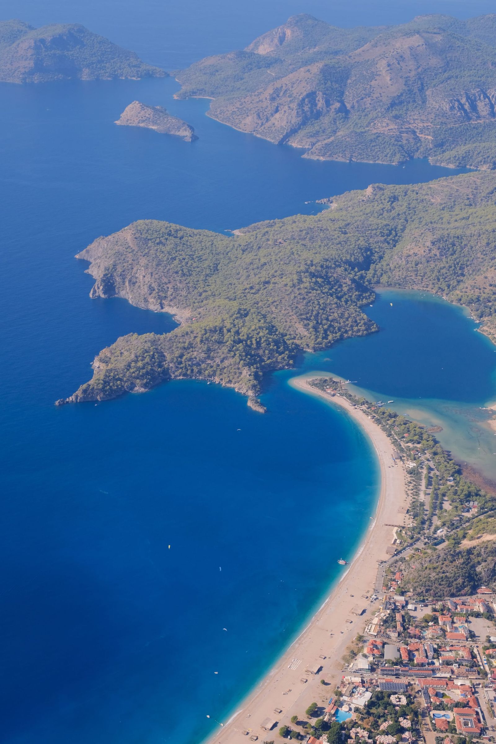 Ölüdeniz shoreline and lagoon seen vertically from the air
