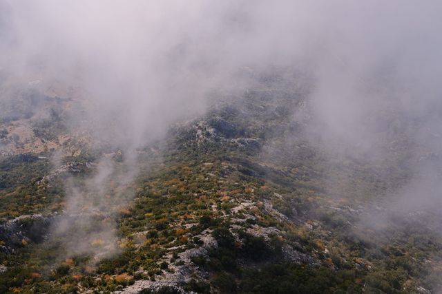 Cloud wrapping around the forested slopes below Babadağ