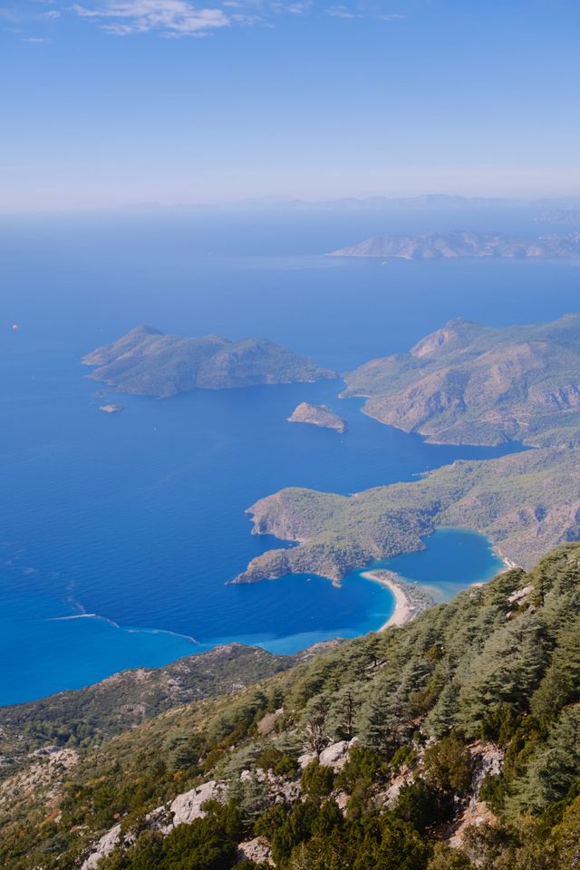 Turquoise coves and rugged islands seen from high on Babadağ